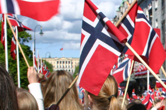 En gruppe mennesker som holder flagg