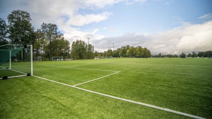 en fotballbane med et mål