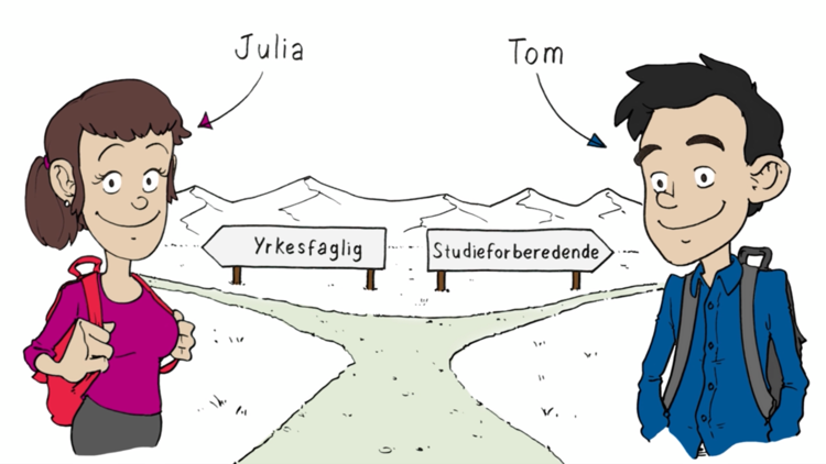 Julia og Tom skal velge mellom yrkesfaglig og studieforberedende etter 10.klasse